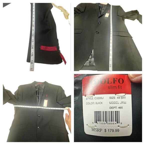 Adolfo Mens Slim Fit * Black * Blazer Sz 44 NWT - Picture 4 of 10
